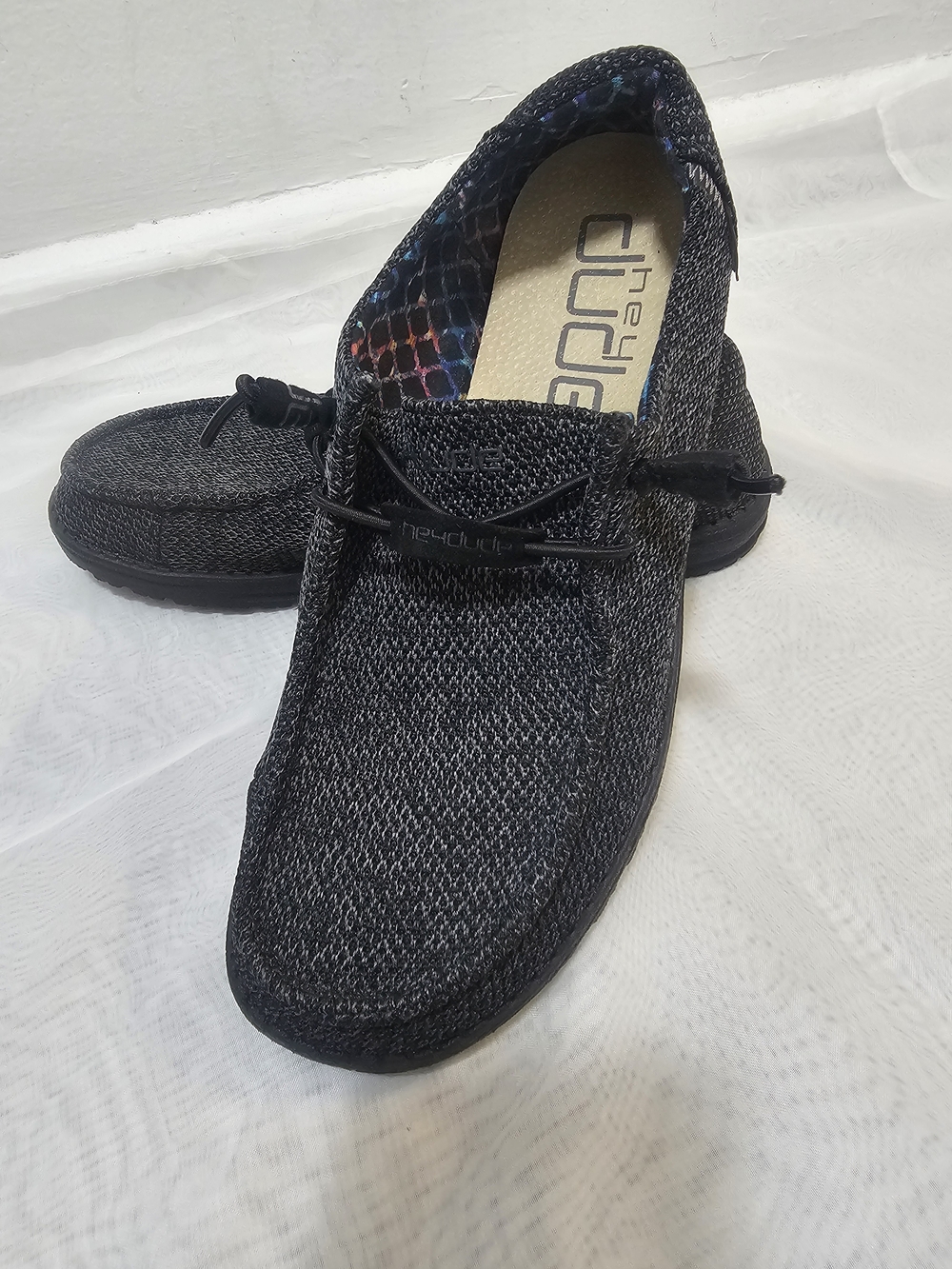 Hey Dude Wendy Sox Micro Total Black Women's Slip-On Shoes US 8/UK 6